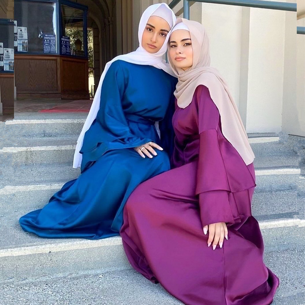 Islamic Clothing Stylish Satin Solid Color Long Maxi Islamic Dress