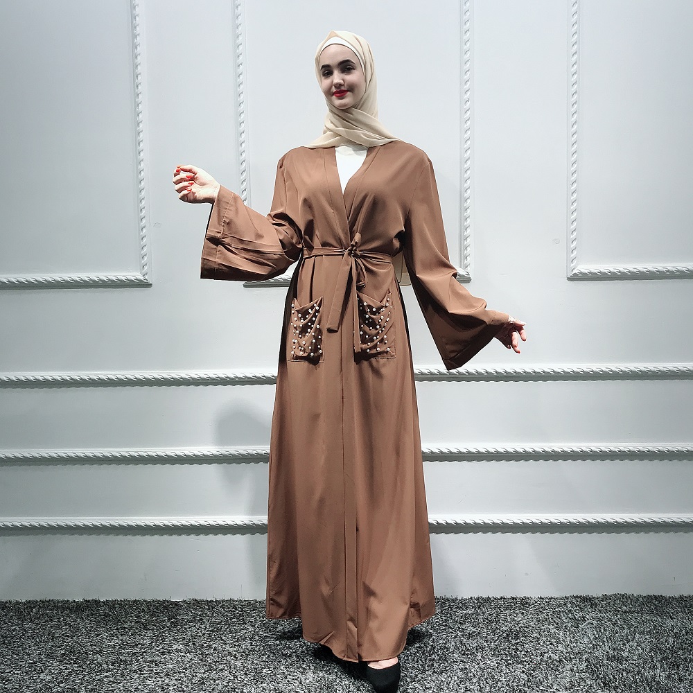 Dubai open front abaya women belt maxi dress muslim islamic cardigan robe abaya
