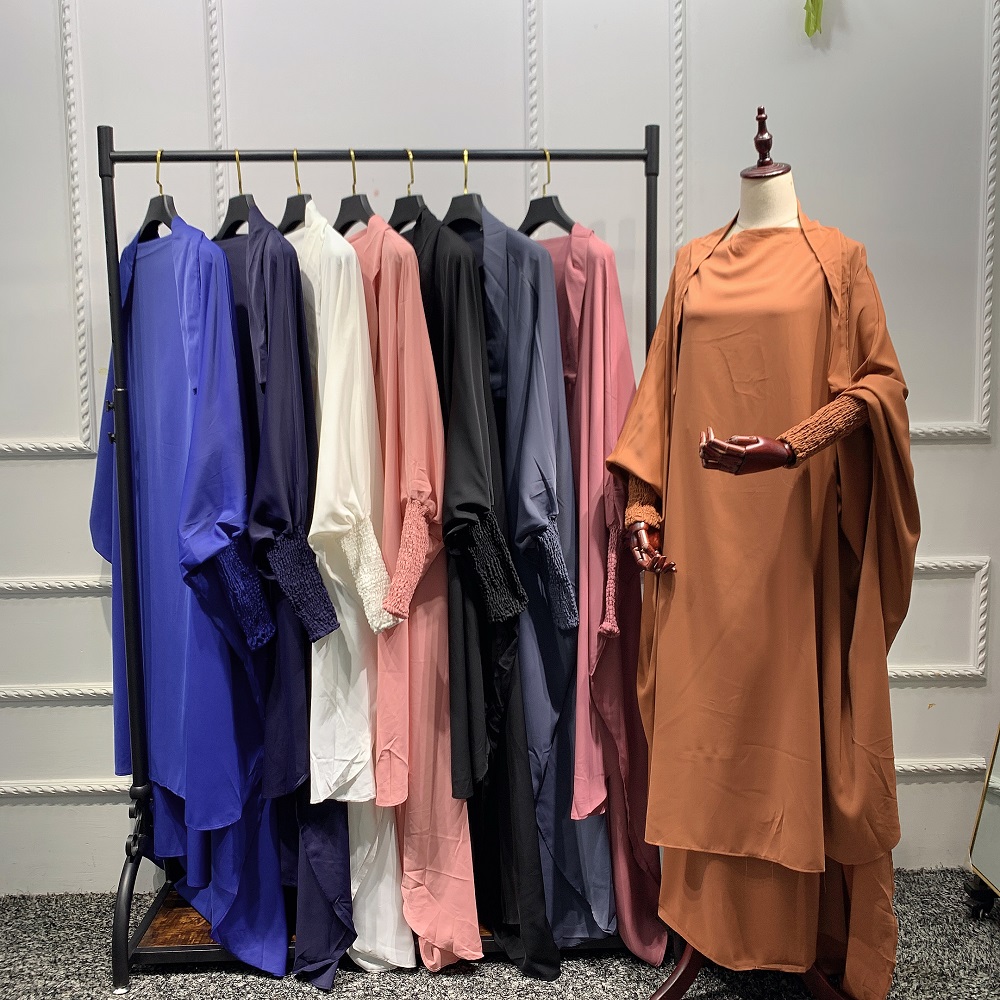 2021 Oct New Arrival solid color Nida Jilbab free size bat sleeves Muslim women prayer dress Hijab Abaya