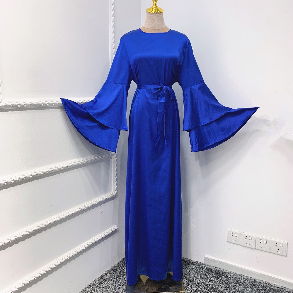 Hot sale Women Fashion Satin Robe 2 layers ruffle sleeves Muslim dress Abaya Islamic Clothing