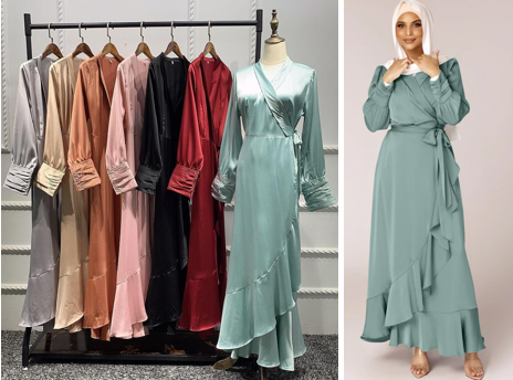 Islamic Clothing Women Casual Short Dress and Pants 2 Pieces Bubble Polyester Clothes