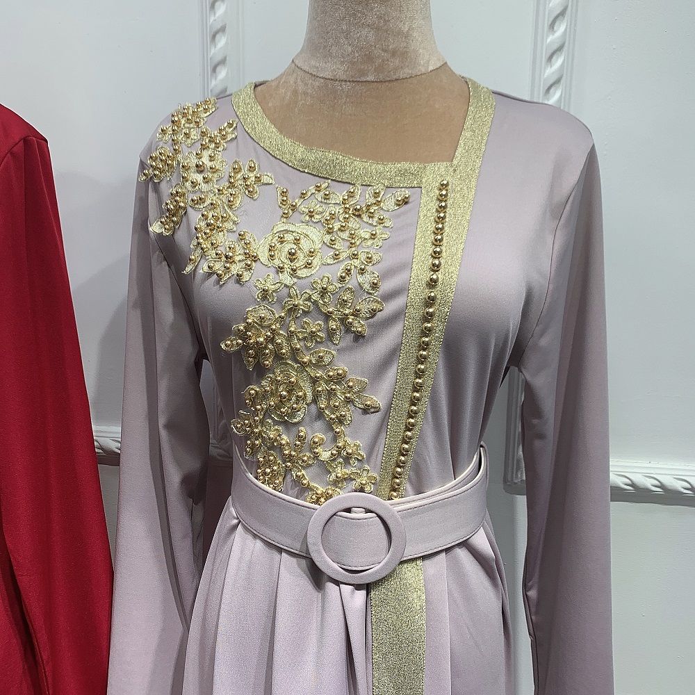 2021 New arrival embroidered beading maxi dress Dubai Abaya women fashion Muslim party EID clothes