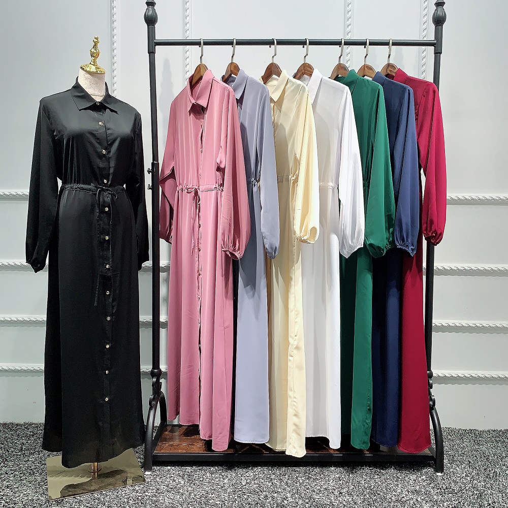 2020 New fashion muslim shirt dress women long sleeve abaya with button islamic clothing