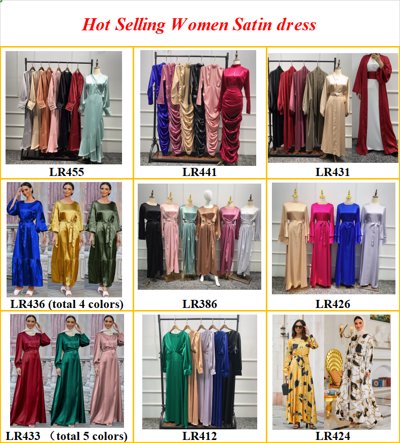 Hot sale Women Fashion Satin Robe 2 layers ruffle sleeves Muslim dress Abaya Islamic Clothing