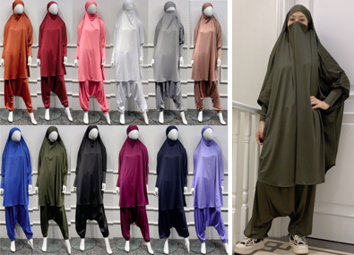 2021 Latest 3 Pieces Sets Islamic Clothing Muslim Women Dress Polyester with Stones