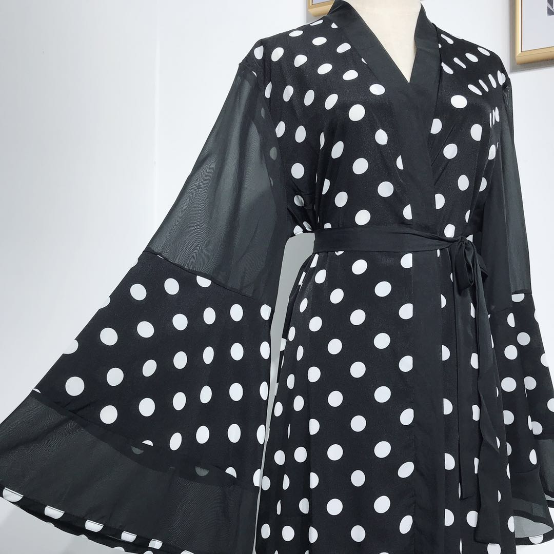 2019 new arrival fashion polka dot islamic women clothing long sleeves kimono dubai abaya Islamic dress for woman