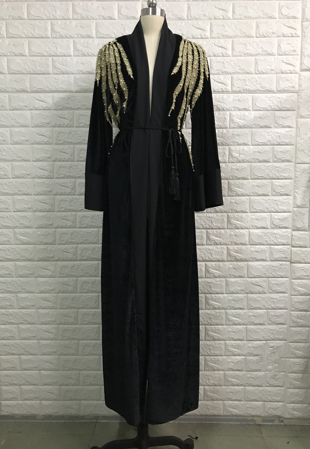 new arrival high quality velvet contrast color open abaya Islamic plus size muslim woman abaya wholesale