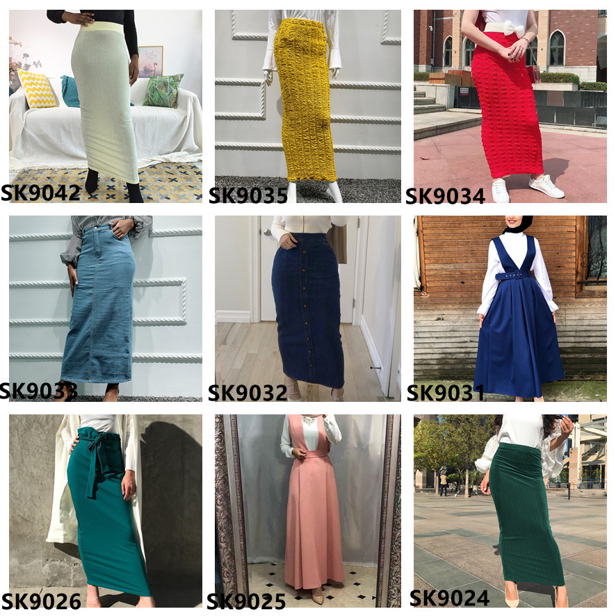 2021 New Fashion Middle Eastern Women's Stretch Denim Skirt Islamic Clothing