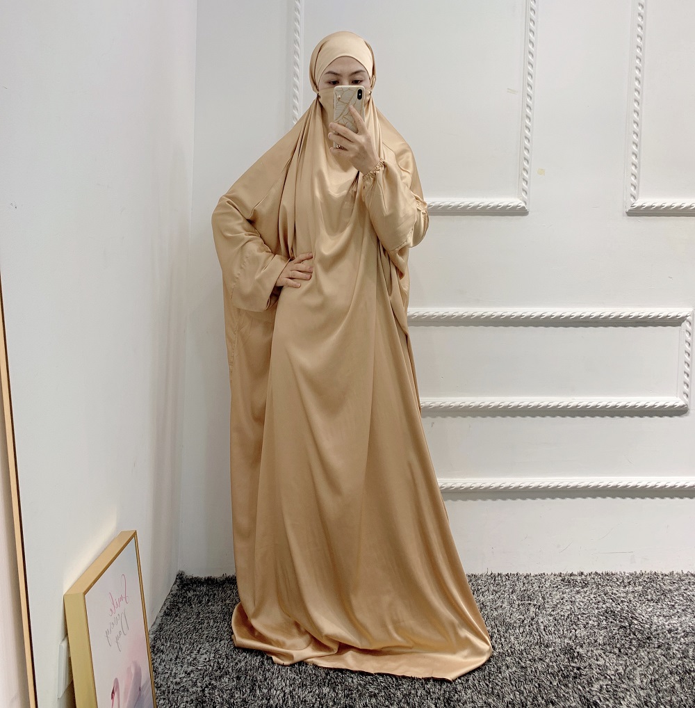 Wholesale Prayer Abaya Jilbab Plus size Solid Color Women Satin dress Traditional Muslim Clothing