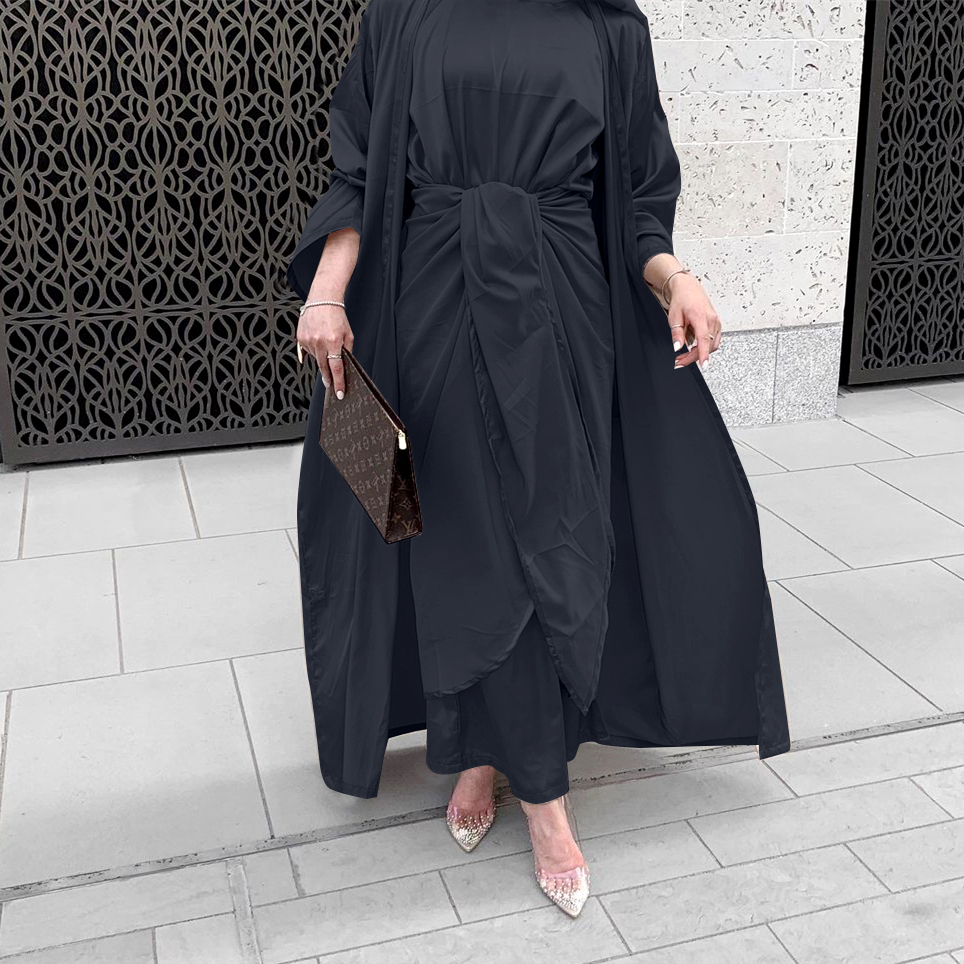 Hot selling Satin Open Open Kimono Dubai Abaya Cardigan Muslim Women Elegant Dress Islamic Clothing