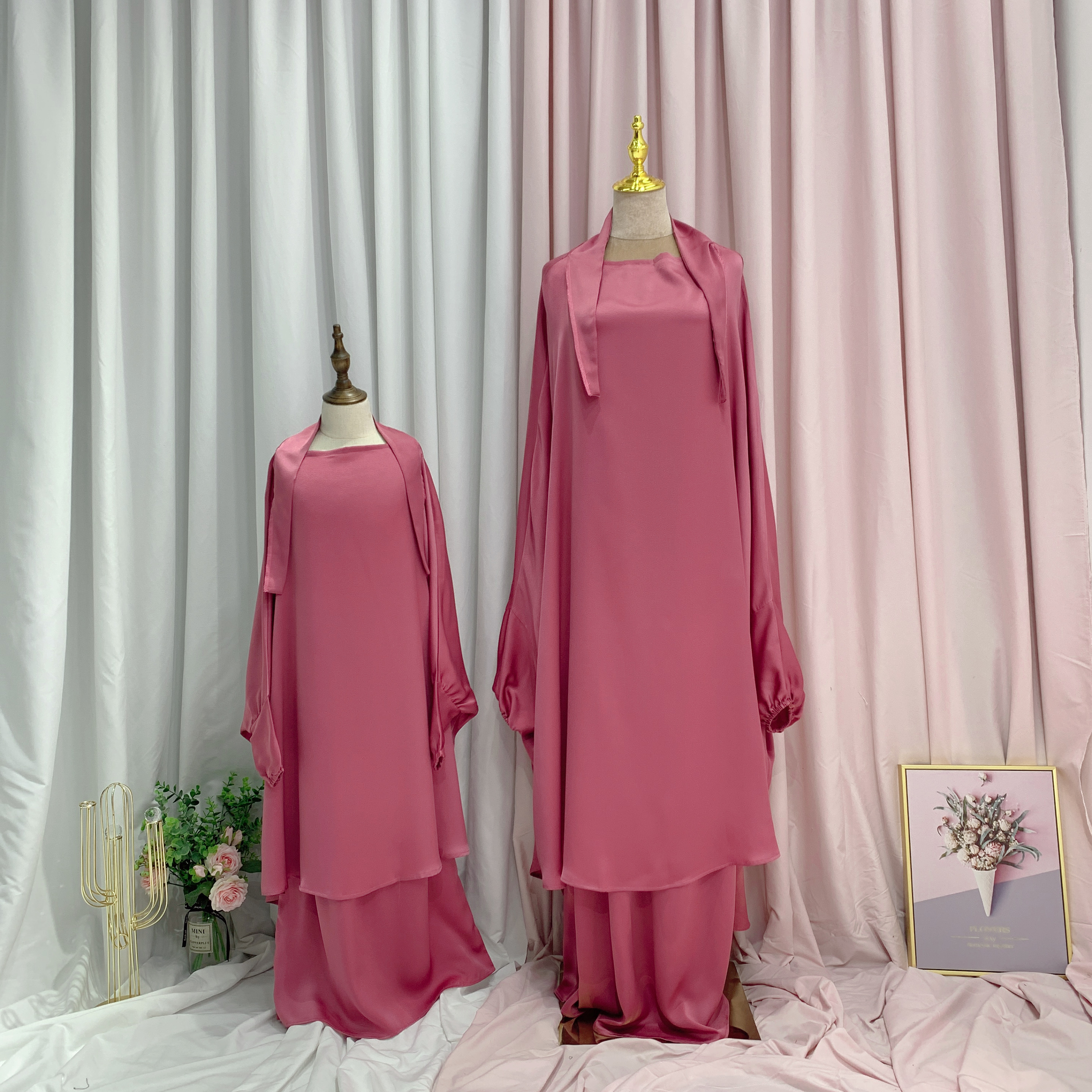 2022 Wholesale Parent Child Outfit Jilbab Abaya Two Pieces Abaya Set Mommy And Daughter Ethnic Clothing