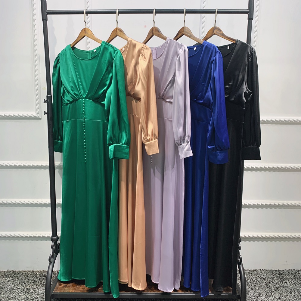 2021 Muslim women elegant girls long sleeve luxury satin modest dress Dubai Turkey Party Abaya
