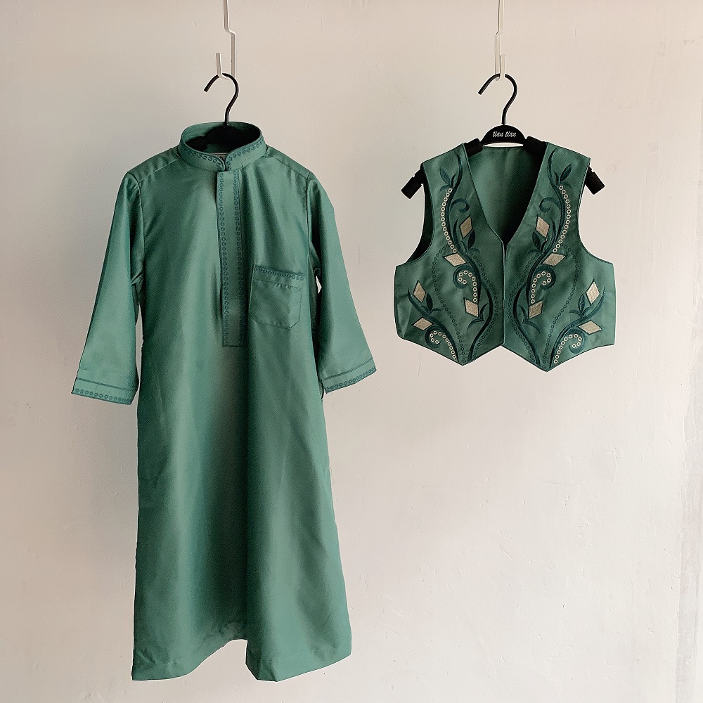 90-160cm Muslim kids Abaya Middle East full sleeves 2pcs set dress Islamic clothing