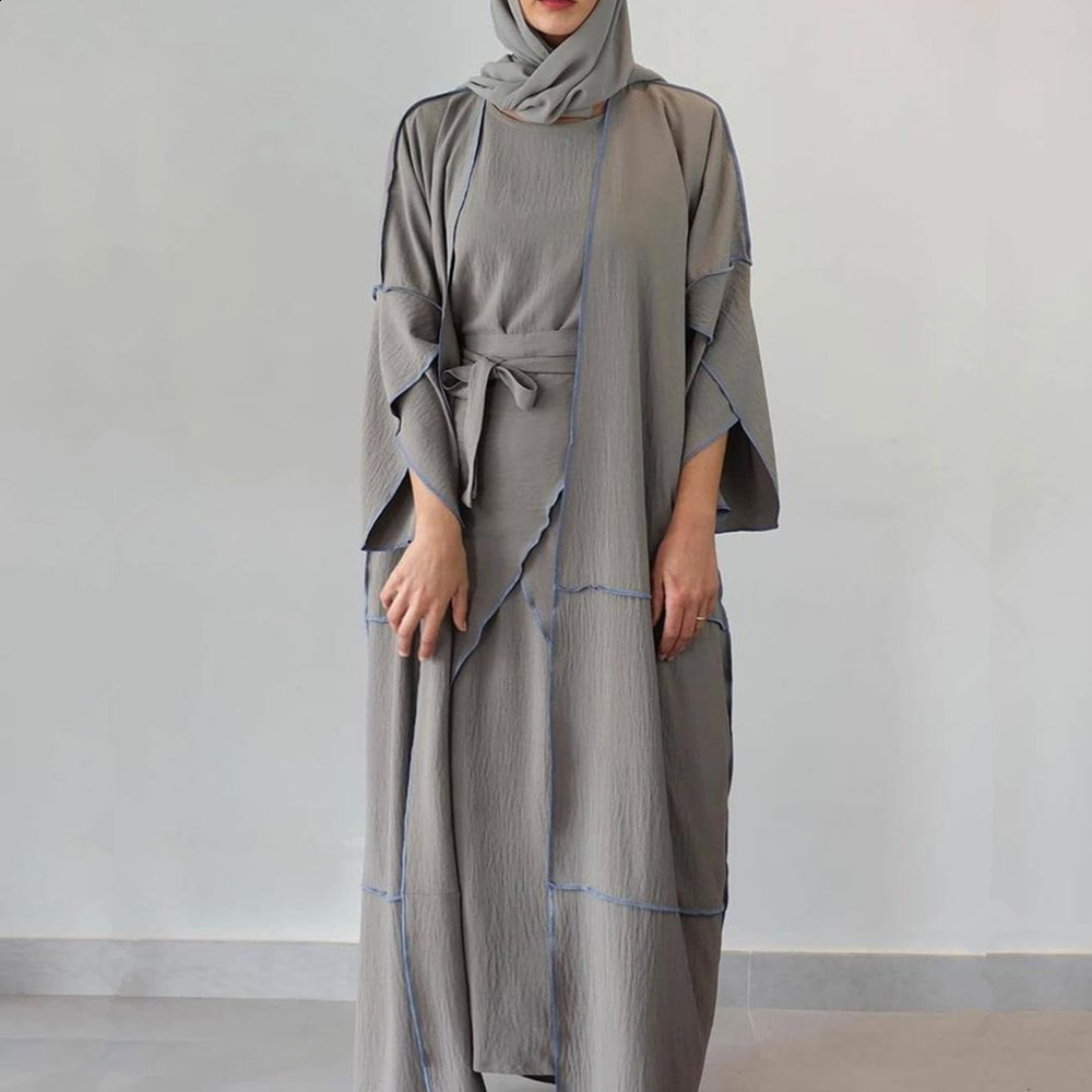 Wholesale chiffon abaya dubai kaftan islamic long batwing floral cardigan muslim dress