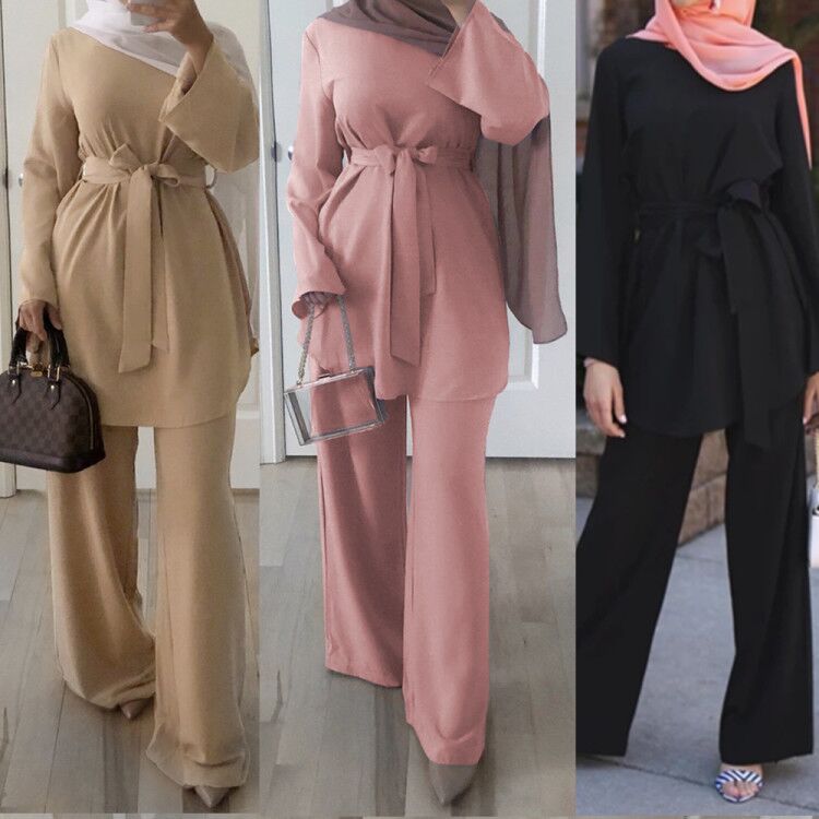 Hot selling EID Dubai kaftan Abaya Turkey Muslim fashion two pieces set Islamic clothing Abaya