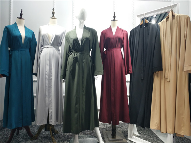 High Quality Islamic Eid Long Sleeve Solid Color Soft Crepe Robes Dubai Pakistan Muslim Abaya For Ramadan