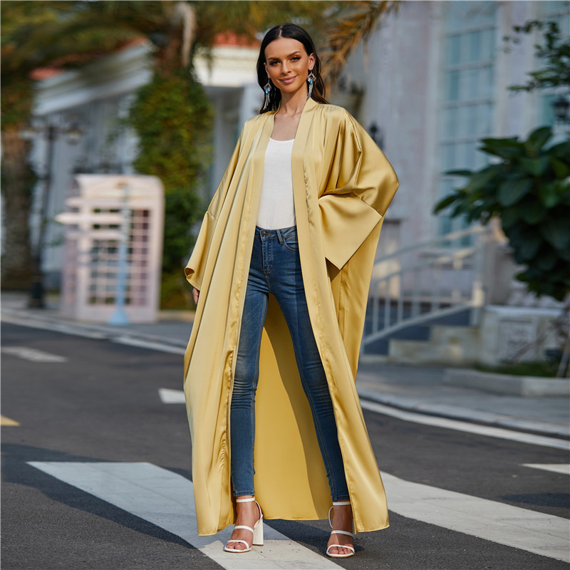 2021 Islamic Fashion Front open Abaya  Satin elegant woman islamic abaya  Modern Muslim Burka Turkish Dubai cardigan