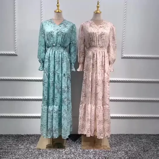 Loriya - 2021 Muslim flora full sleeve maxi abaya wholesale Islamic women chiffon maxi dress Muslim turkey Loriya - 2021 Muslim flora full sleeve maxi abaya wholesale Islamic women chiffon maxi dress Muslim turkey