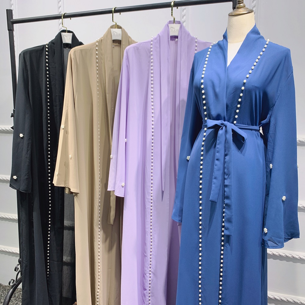 Wholesale new Arabic Dubai Abaya Kimono Muslim women beading pearl Turkey kaftan Islamic Clothing