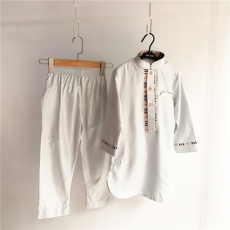 2021 Best Sale Children Muslim Clothes Thobe Robe Kids Boys Islamic Arab Clothing Jubah Kids Abaya set
