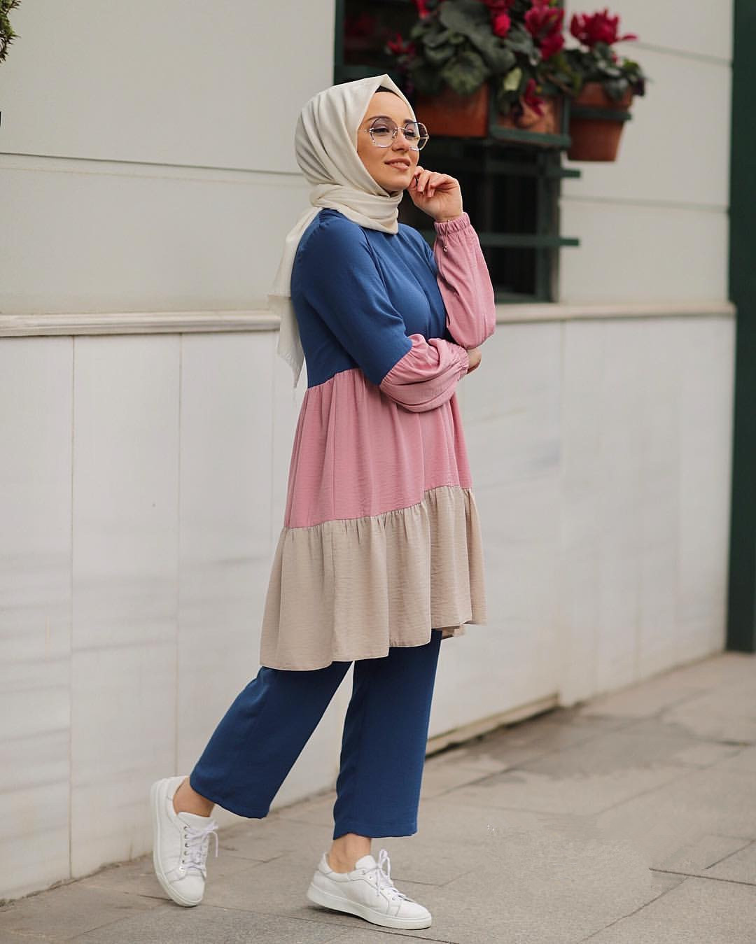 Islamic Clothing Women Casual Short Dress and Pants 2 Pieces Bubble Polyester Clothes
