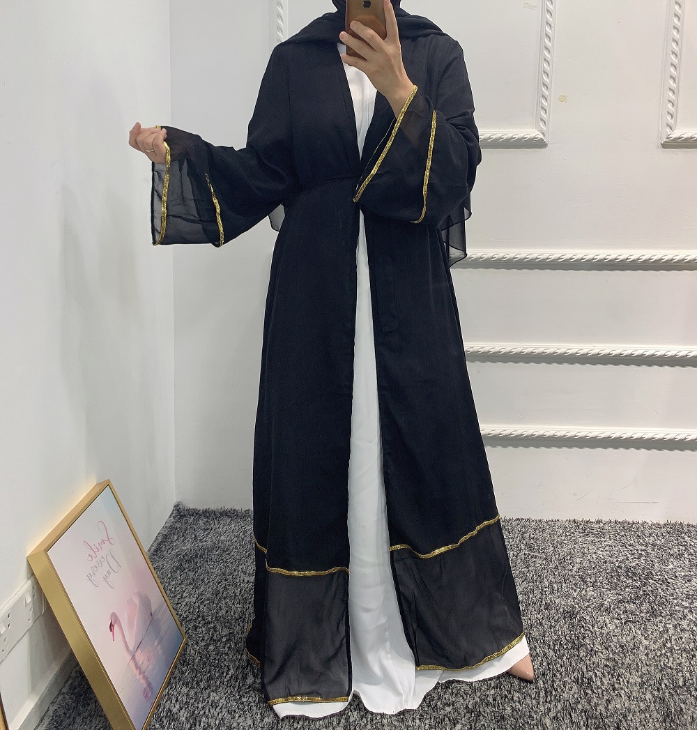 Wholesale 7 Solid Colors Turkey Dubai Muslim Dresses 3 Layers Simple Chiffon Open Abaya Islamic Clothing