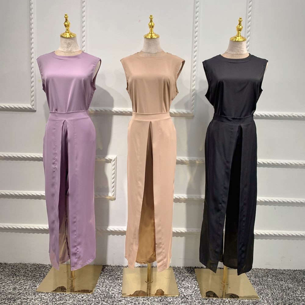 New Design Islamic Clothing Sleeveless Top and Pants and Cardigan Abaya 3 Pieces Sets for Muslim Women