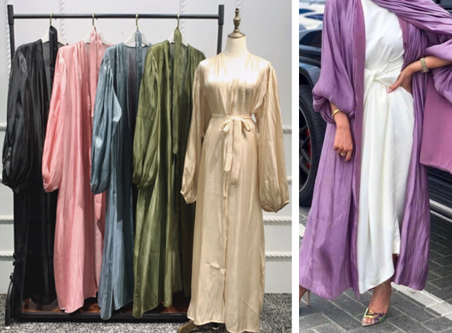 Fashion New Muslim Women Abaya Front Open Abaya with Sequins Islamic Clothing
