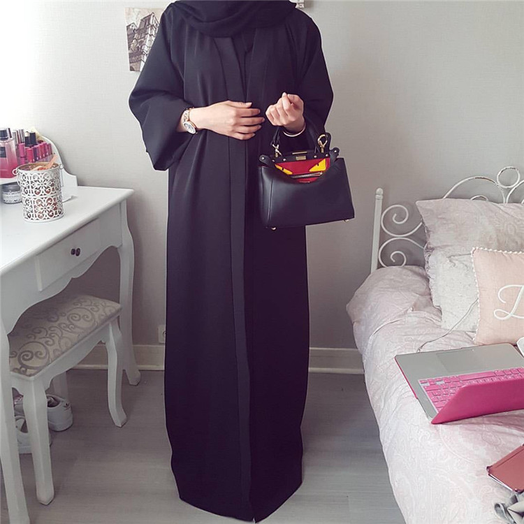High Quality Islamic Eid Long Sleeve Solid Color Soft Crepe Robes Dubai Pakistan Muslim Abaya For Ramadan