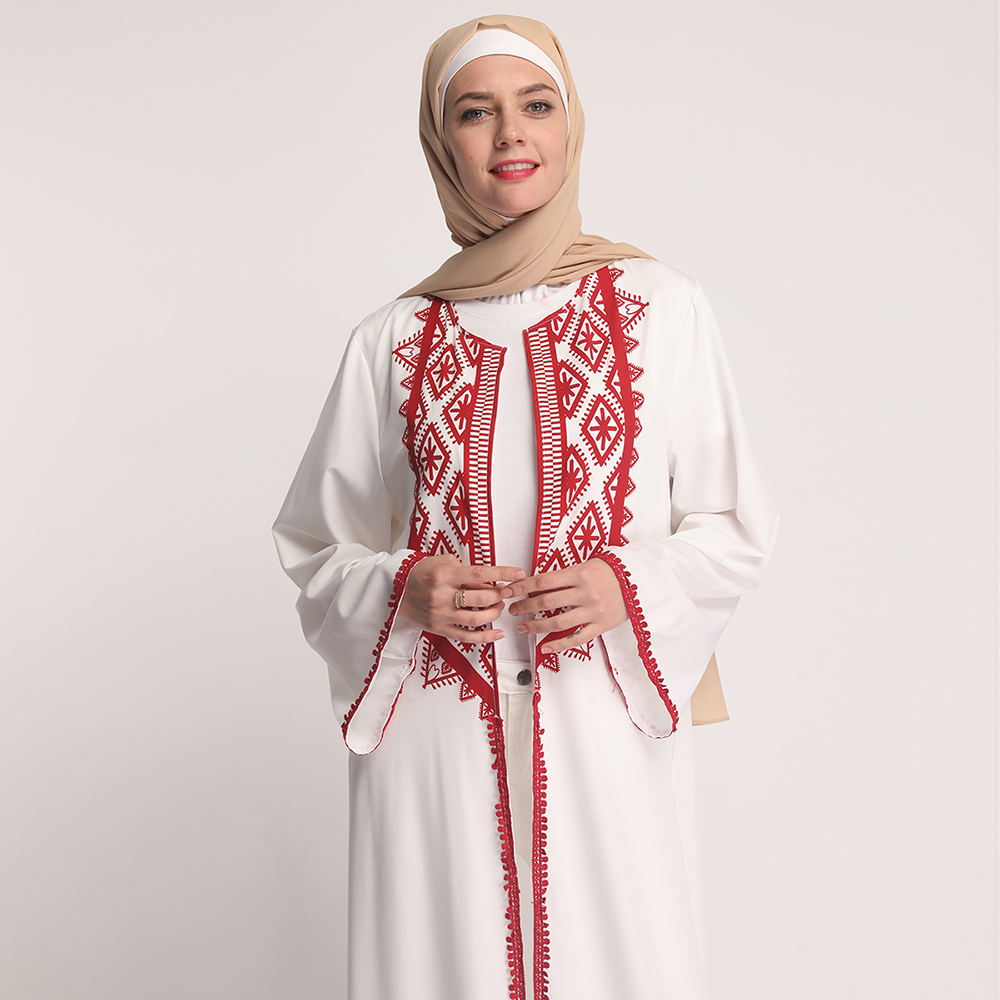 2019 white islamic women open abaya dress embroidery dubai abaya