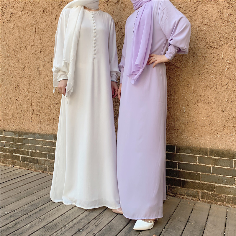 Latest French style Maxi  islamic Dress  Chiffon woman abaya simple muslim dresses Islamic clothing 2021