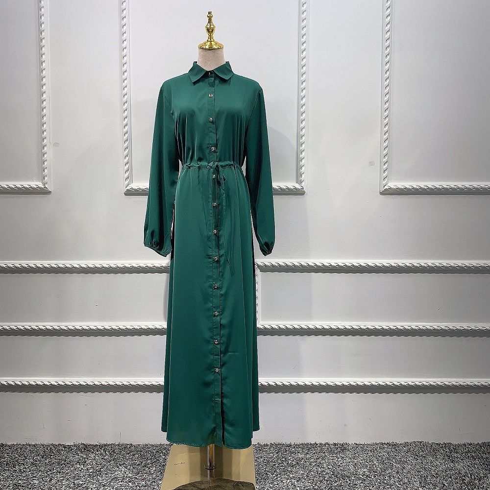 2020 New fashion muslim shirt dress women long sleeve abaya with button islamic clothing