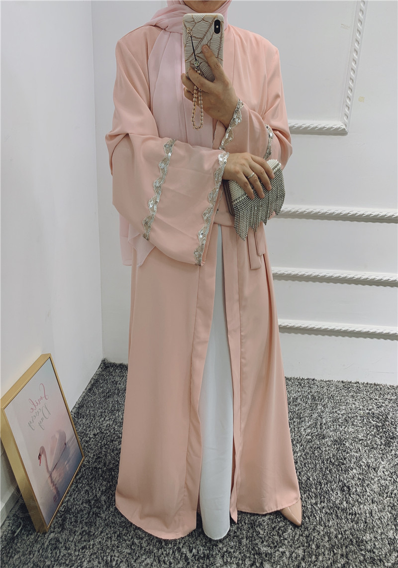 High Quality Islamic Front Open Abaya contrast color Dubai Causal Muslim Open  Abaya Modern Muslim Burka