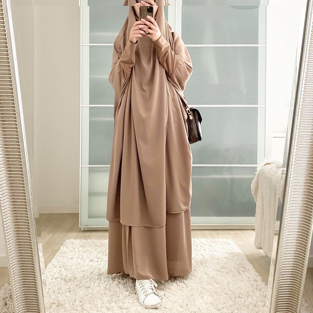 2021 Sept New arrival Women Fashion Satin dress 3pcs set Muslim Open Abaya Cardigan Islamic Clothing