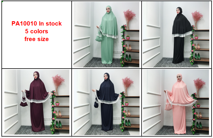 Latest Wholesale  Islamic prayer abaya with lace Dubai traditional long hijab khimar islamic muslim prayer dress