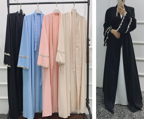 Fashion New Muslim Women Abaya Front Open Abaya with Sequins Islamic Clothing