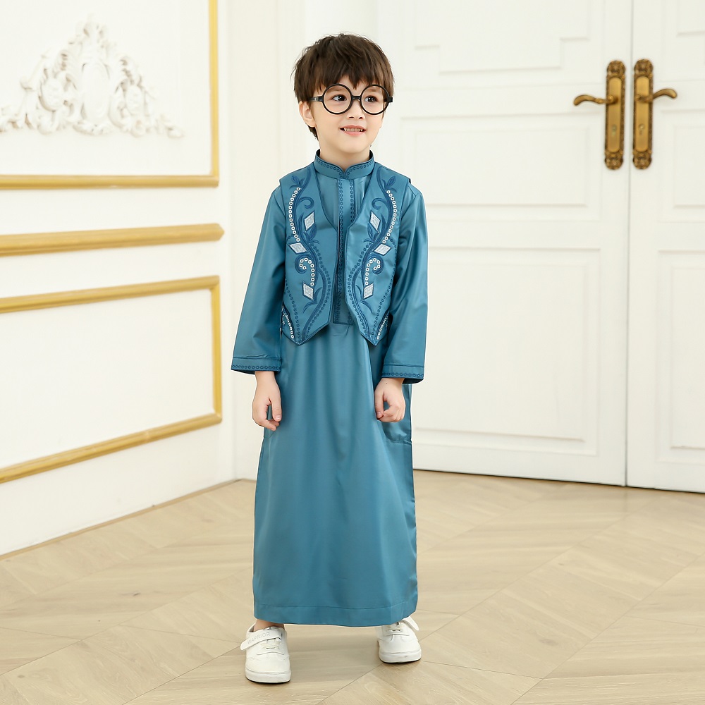 90-160cm Muslim kids Abaya Middle East full sleeves 2pcs set dress Islamic clothing