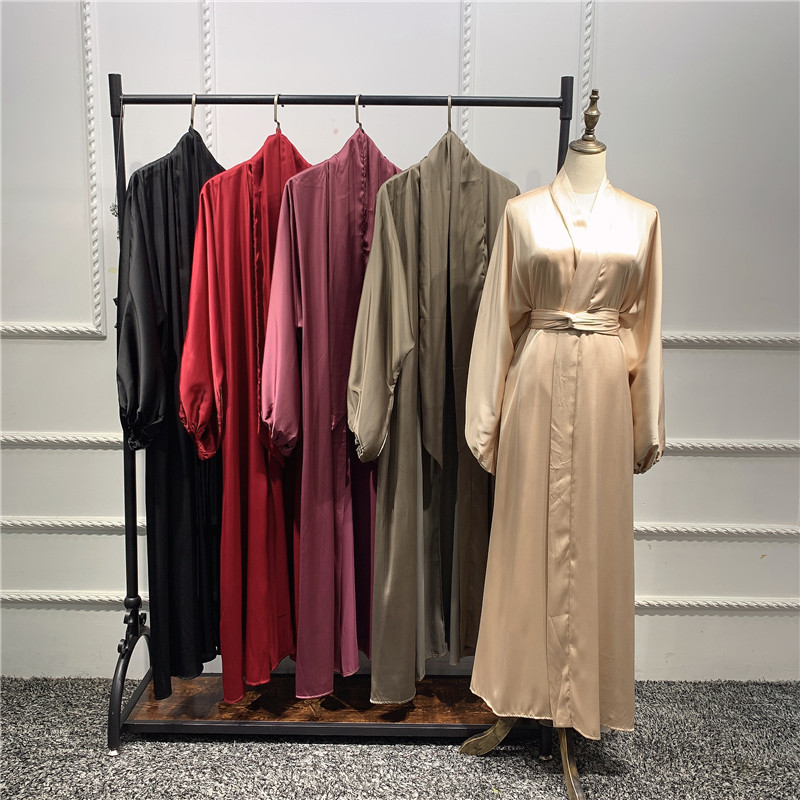 Dubai India Upmarket sleek satin high Waist Islamic Dress Full Sleeve Muslim Dress Elegant Islamic Kaftan Turkey Abaya Jijab