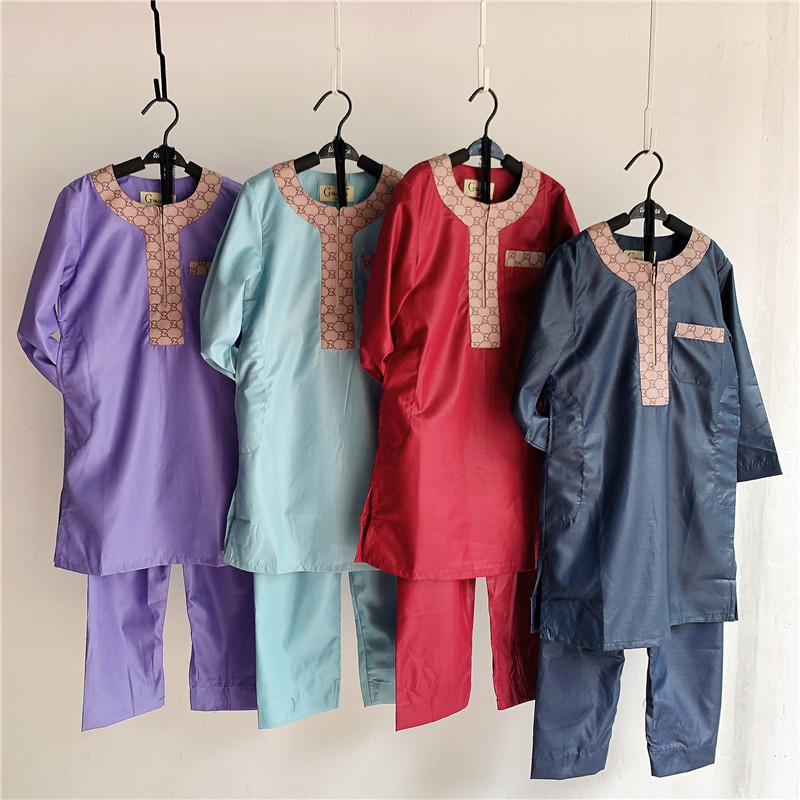 Traditional Embroidered Breathable Long Sleeve Muslim Clothing Islamic Thobe for Boy Muslim Kids Children Clothing