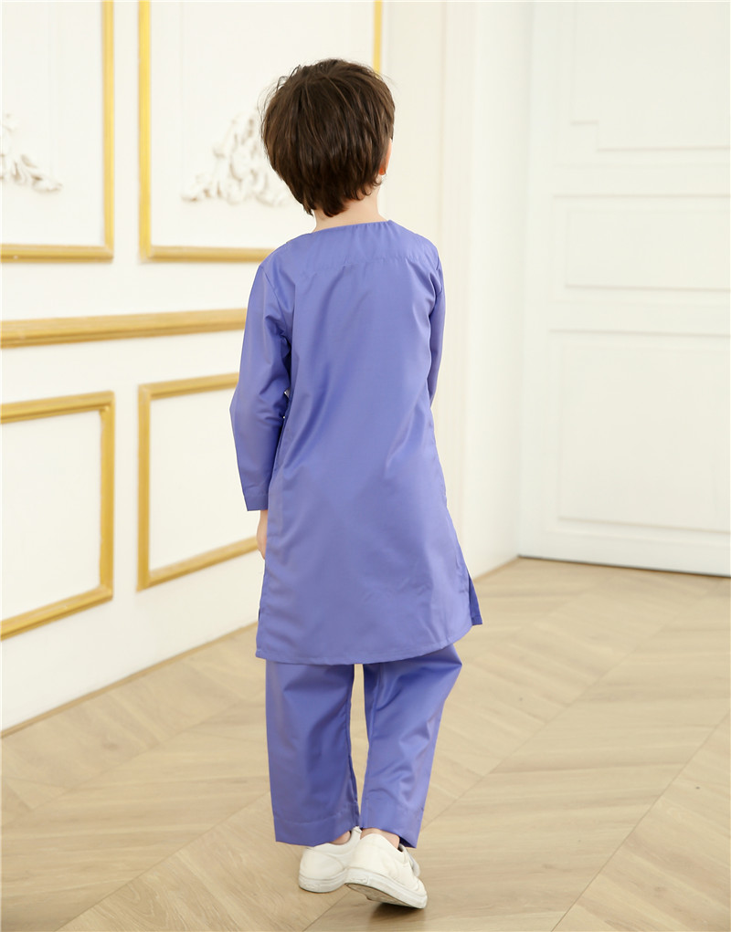 Traditional Embroidered Breathable Long Sleeve Muslim Clothing Islamic Thobe for Boy Muslim Kids Children Clothing