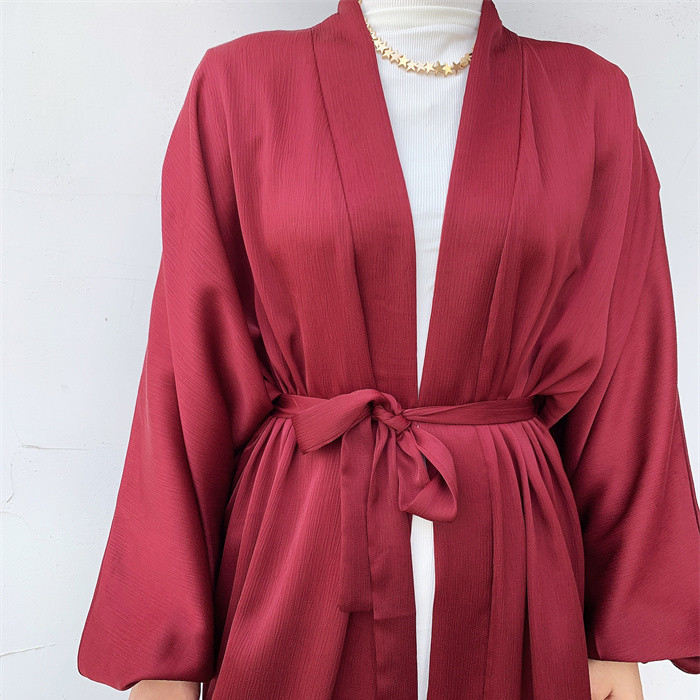 Islamic Clothes Latest High Quality Shinning Strip Satin Open Abaya Islamic Dress for Muslim Women