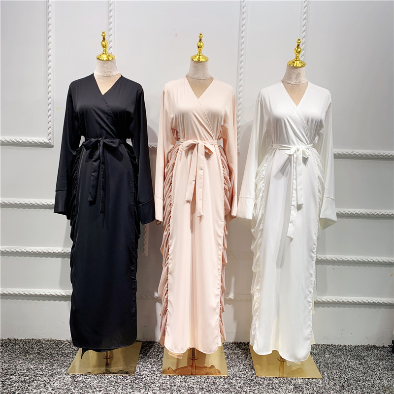 2021 New Arrival Elegant Islamic Front Open Abaya Muslim Contrast color open abaya with stitch layers Ethnic clothing wholesale