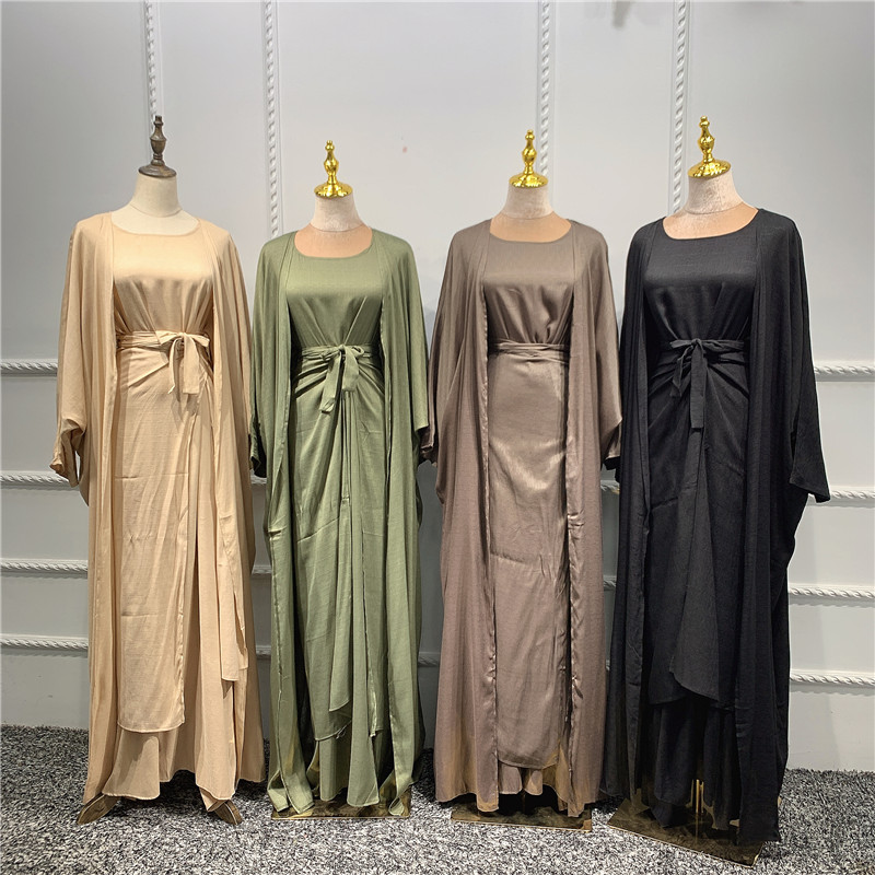 2021 Latest 3 pieces set Modest islamic dress gifts turkish islamic fashion clothing sets Middle east islamic Satin dress