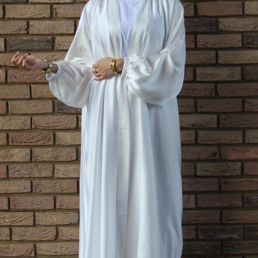2021 Dubai Puff sleeve Satin open abaya gift Elegent Islamic Satin open abaya Muslim Kimono wholesale