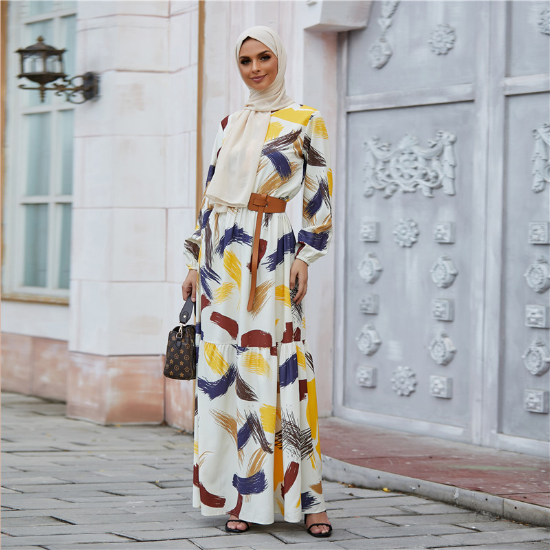 2021 Ramadan Abaya women Muslim floral print long maxi dress Islamic clothing