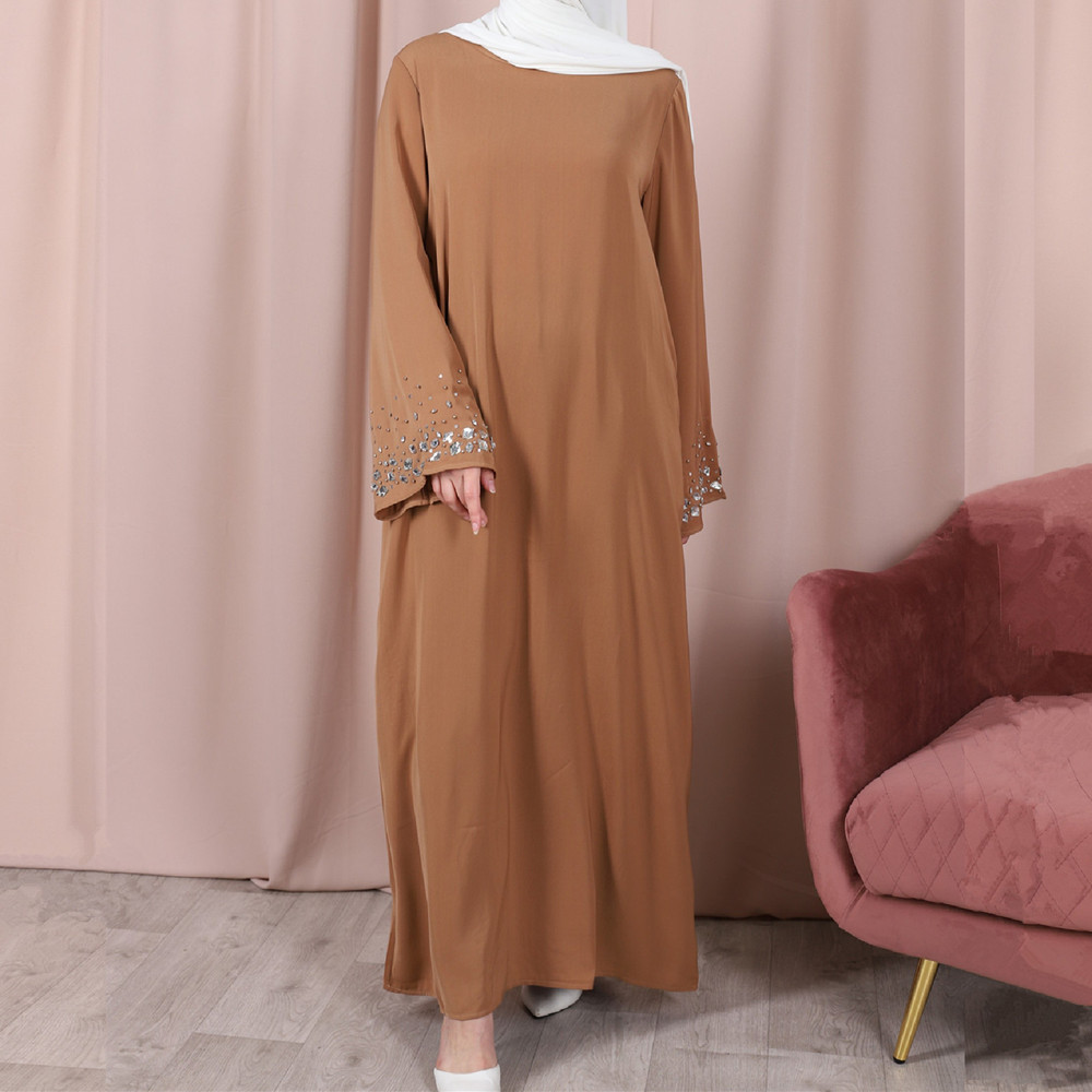 Modest Abaya Dubai Islamic Clothing Maxi Dress with Stones and Belt for Muslim Women Islamic Dress