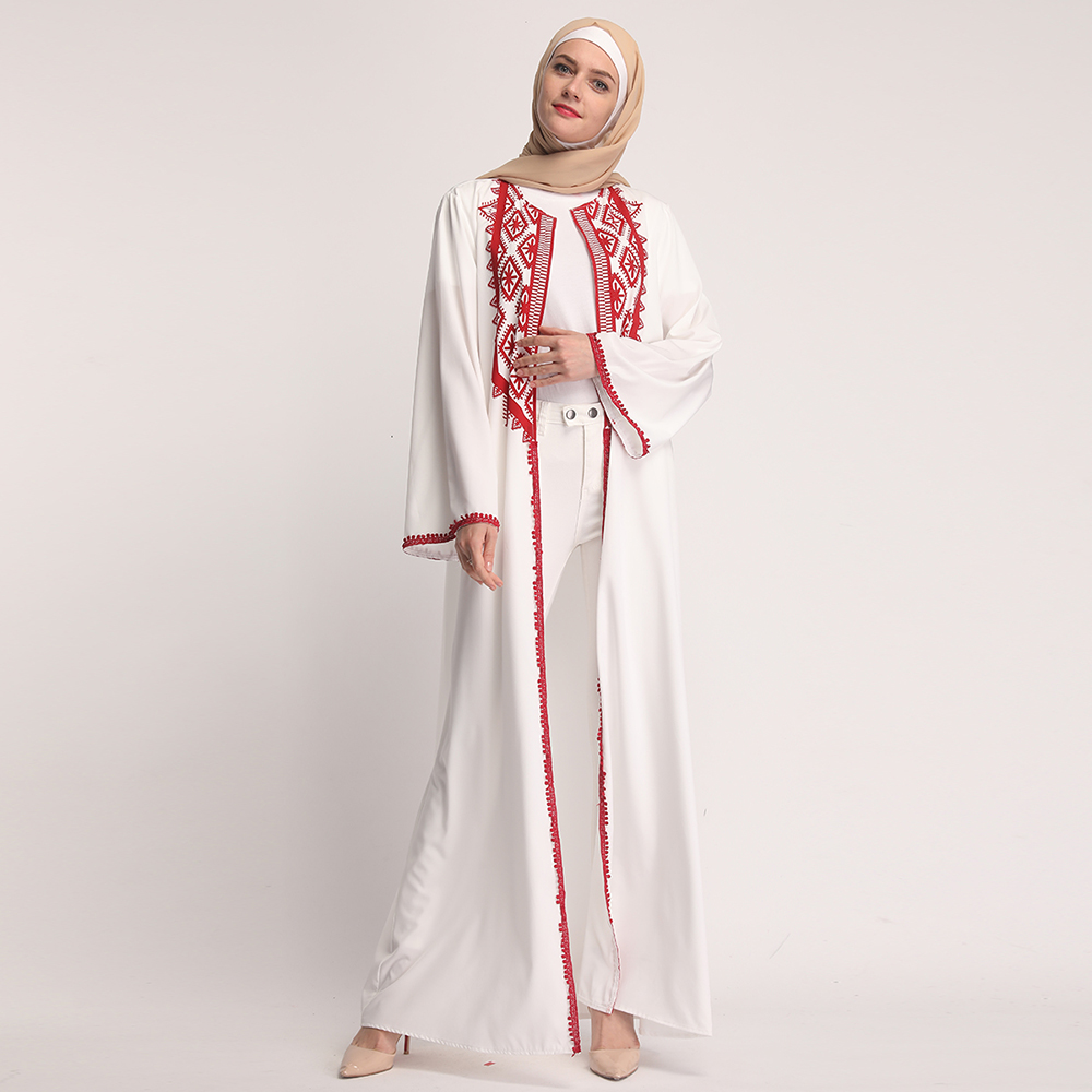 2019 white islamic women open abaya dress embroidery dubai abaya