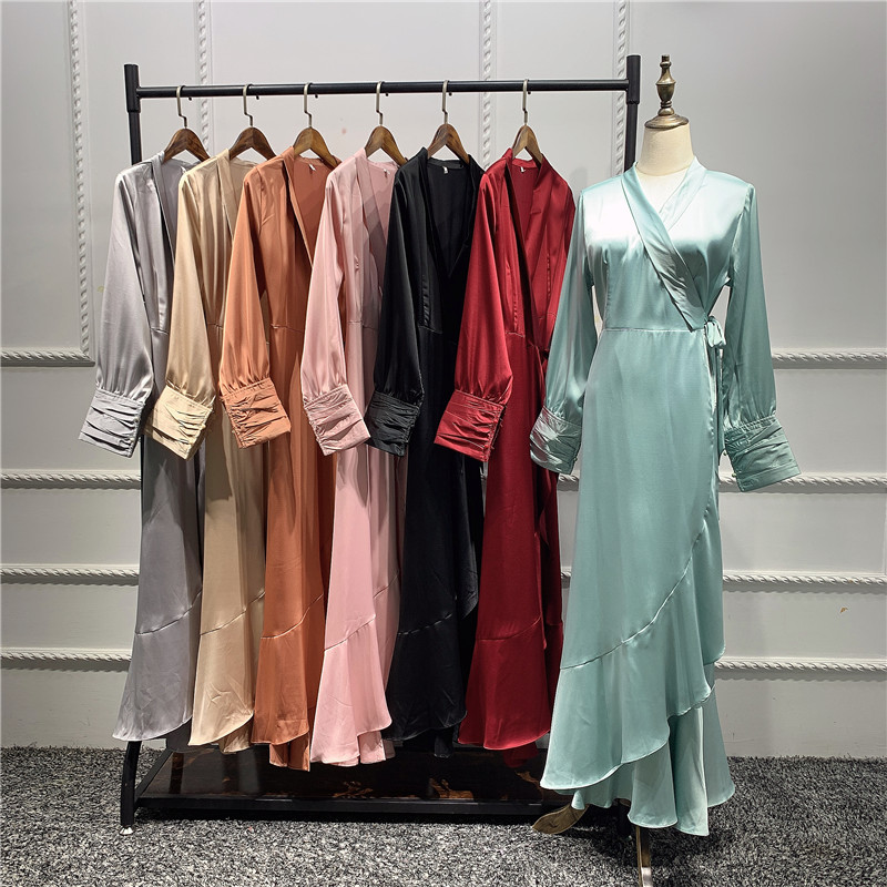 Latest New design Elegant Full sleeve open abaya wholesale Muslim abaya with flower decorations Fancy muslim abaya