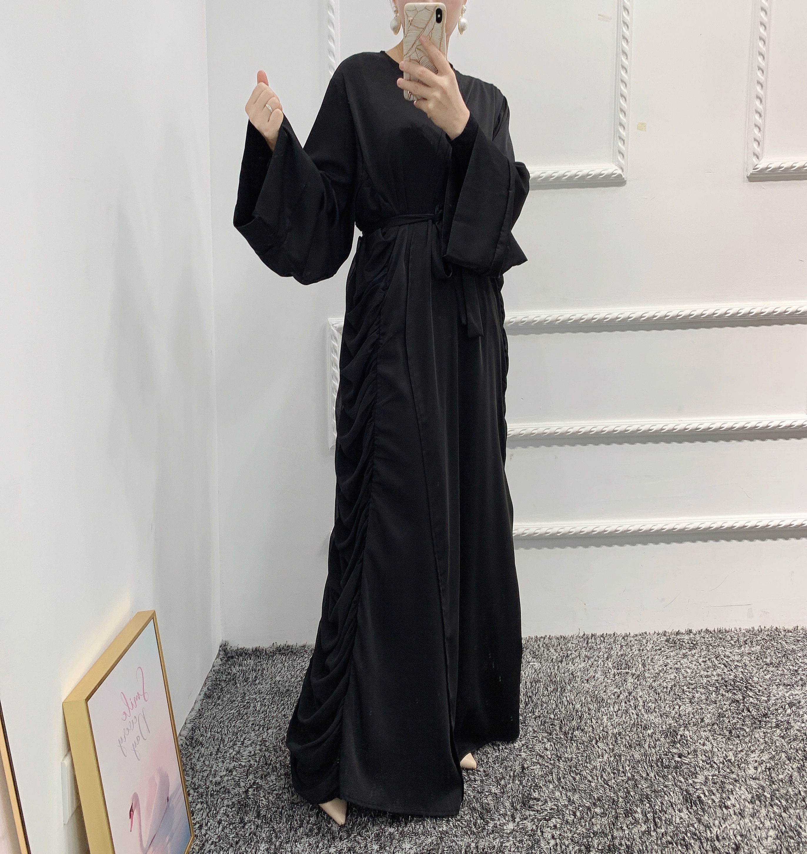 2021 Nov New Arrival Muslim open Abaya Women Turkish Nida dress with Chiffon stitching Islamic Clothing