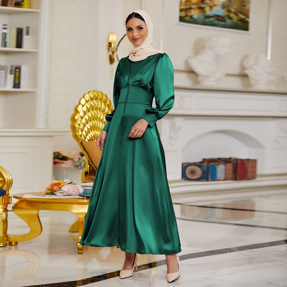 2021 Muslim women elegant girls long sleeve luxury satin modest dress Dubai Turkey Party Abaya